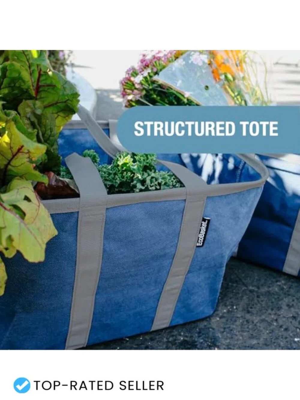 Collapsible Reusable Grocery Tote Basket with Steel Rim, Folds Flat